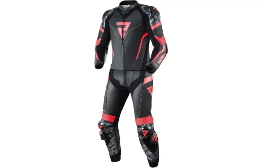 Kombinezon dwuczęściowy REBELHORN REBEL BLACK/FLO RED czarny czerwony fluo szary