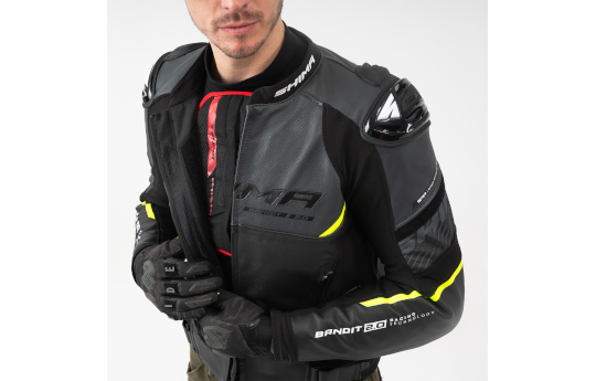 Kurtka skórzana SHIMA BANDIT 2.0 FLUO czarny biały żółty fluo