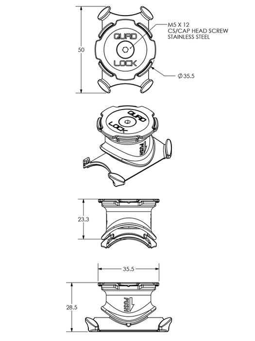 Podstawa na mostek / kierownicę rowerową Quad Lock®®