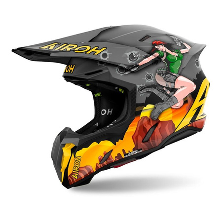 Kask motocyklowy AIROH TWIST 3 ADVENTURE MATT szary pomarańczowy zielony