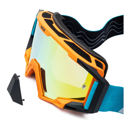 Gogle motocyklowe IMX Sand Orange Matt/Blue/White - Szyba Orange Iridium + Clear (2 Szyby W Zestawie)