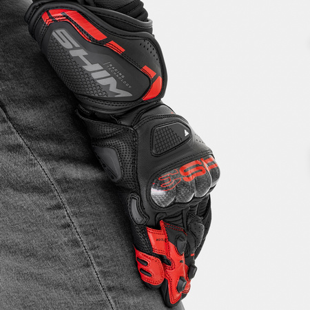 Rękawice motocyklowe sportowe skórzane Shima RS-3 czerwony