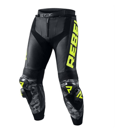 Spodnie skórzane motocyklowe Rebelhorn REBEL czarny-żółty fluo