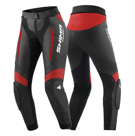 Damskie spodnie motocyklowe skórzane sportowe Shima MIURA 2.0 czarny/czerwony
