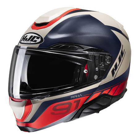 Kask motocyklowy szczękowy HJC RPHA 91 Rafino szary/czerwony