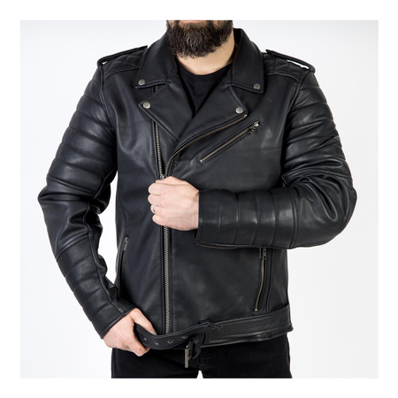 Kurtka motocyklowa skórzana ramoneska OZONE RAMONES MODERN matowy czarna