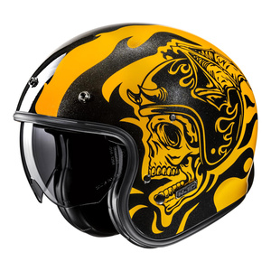 Kask motocyklowy otwarty HJC V31 Flame żółty/czarny