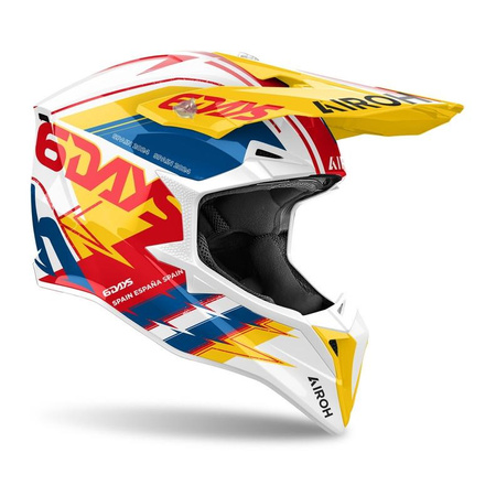 Kask motocyklowy AIROH WRAAAP 6DAYS SPAIN 2024 GLOSS żółty niebieski czerwony biały