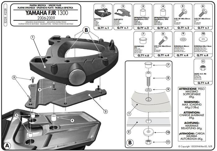 KAPPA Stelaż kufra motocyklowego centralnego YAMAHA FJR 1300 (06-15) ( Z PŁYTĄ MONOKEY )