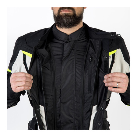 Kurtka motocyklowa tekstylna OZONE SAHARA czarna szary żółty fluo