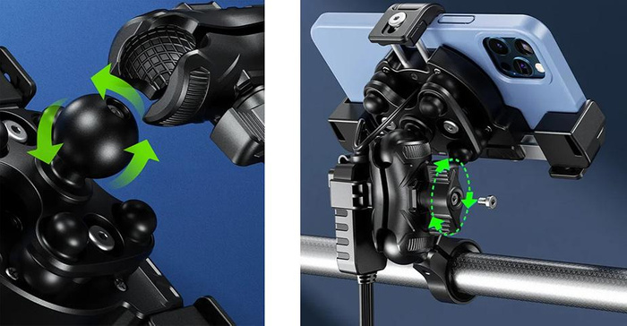 Uchwyt motocyklowy antywibracyjny z ładowarką do telefonu - R23W-PD-BT