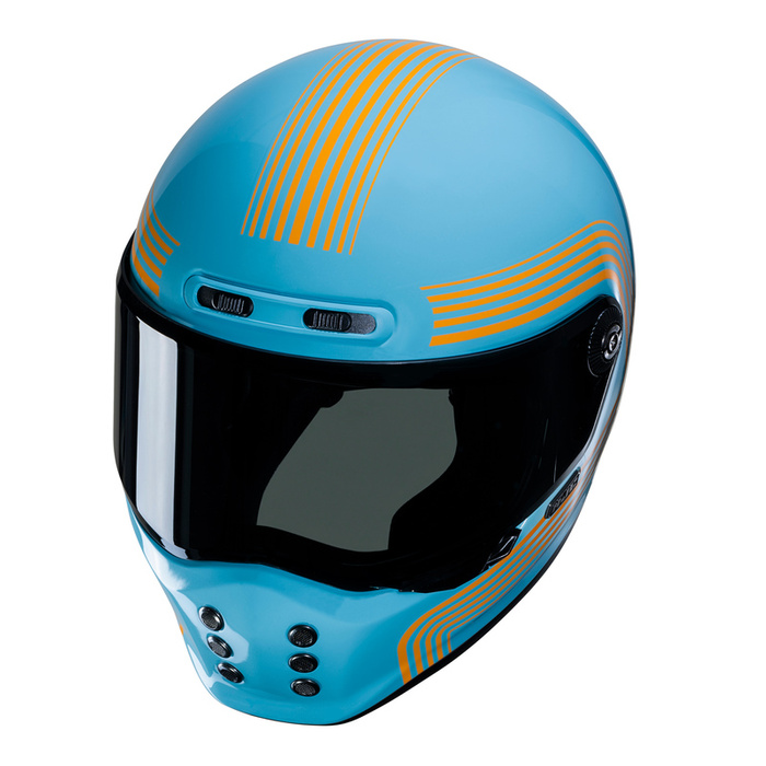 Kask motocyklowy integralny custom cruiser HJC V10 Foni niebieski/pomarańczowy