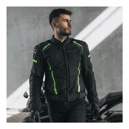 Kurtka motocyklowa tekstylna miejska OZONE PULSE czarna żółty fluo