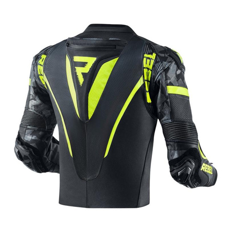 Kurtka motocyklowa skórzana Rebelhorn REBEL czarny-żółty fluo