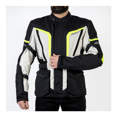 Kurtka motocyklowa tekstylna OZONE SAHARA czarna szary żółty fluo
