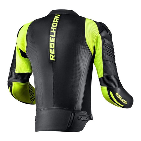 Kurtka motocyklowa skórzana Rebelhorn VANDAL czarny-żółty fluo