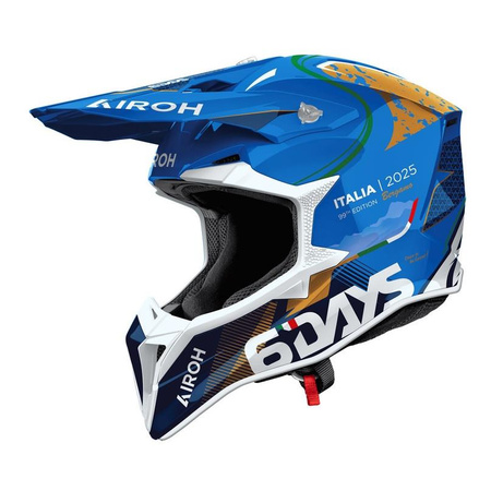 Kask cross AIROH WRAAAP 6DAYS ITALY 2025 GLOSS niebieski biały złoty