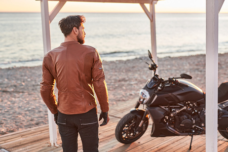 Kurtka motocyklowa skórzana Shima HUNTER+ 2.0 jasny brązowy
