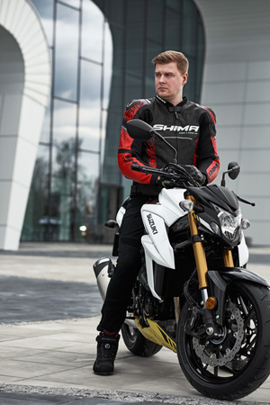 Kurtka motocyklowa skórzana sportowa Shima STR 2.0 czarny/czerwony