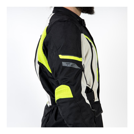 Kurtka motocyklowa tekstylna OZONE SAHARA czarna szary żółty fluo