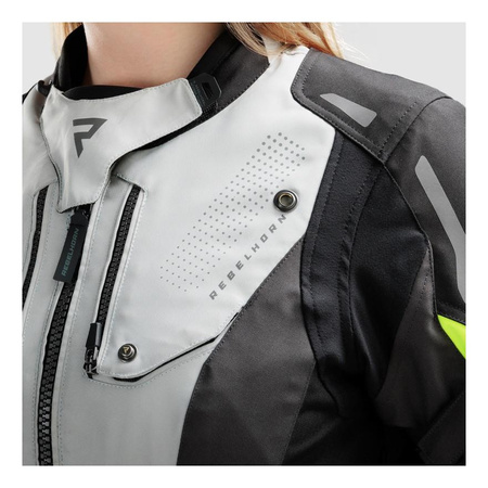Damska kurtka motocyklowa tekstylna Rebelhorn HIKER IV czarny-szary-żółty fluo