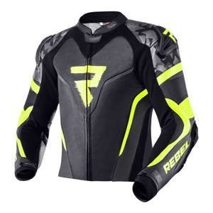 Kurtka motocyklowa skórzana Rebelhorn REBEL czarny-żółty fluo