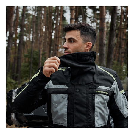 Kurtka motocyklowa tekstylna turystyczna Rebelhorn CUBBY IV czarny-szary-żółty fluo