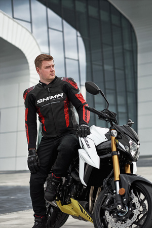 Kurtka motocyklowa skórzana sportowa Shima STR 2.0 czarny/czerwony