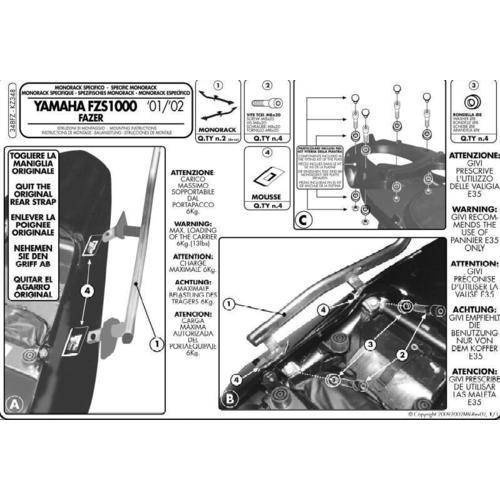 Kappa stelaż kufra centralnego Yamaha FZS 1000 Fazer (01-05) ( bez płyty )