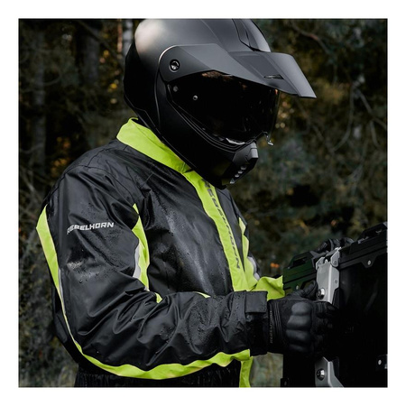 Kombinezon przeciwdeszczowy motocyklowy odblaskowy Rebelhorn TRAVEL czarny-żółtyfluo unisex