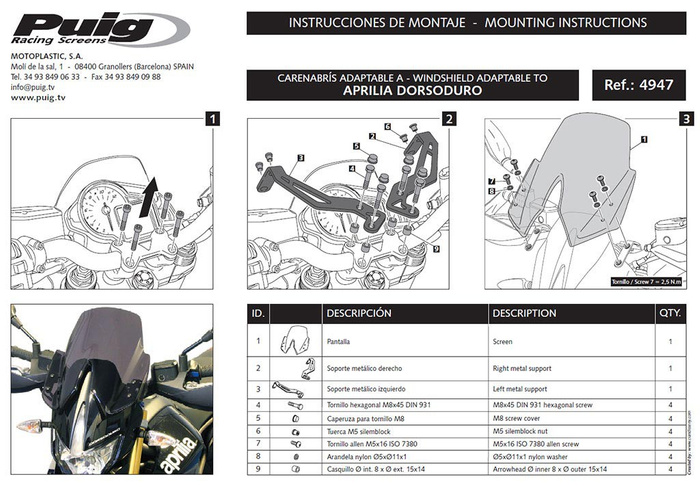 Owiewka PUIG do Aprilia Dorsoduro 750 / 900 / 1200 Lekko przyciemniany (H)