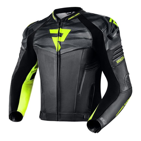 Kurtka motocyklowa skórzana Rebelhorn VANDAL czarny-żółty fluo