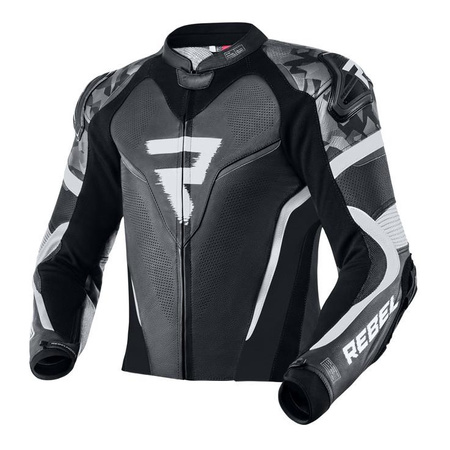 Kurtka motocyklowa skórzana Rebelhorn REBEL czarny-biały