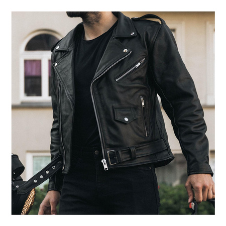 Kurtka motocyklowa skórzana ramoneska OZONE RAMONES czarna