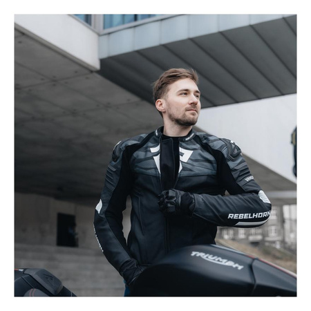 Kurtka motocyklowa skórzana sportowa/miejska Rebelhorn VANDAL czarny-biały