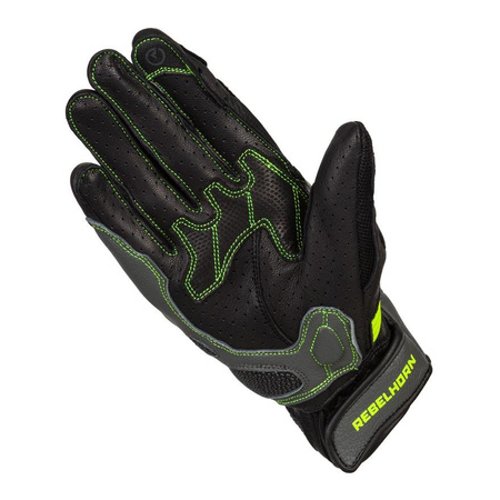 Damskie rękawice motocyklowe sportowe Rebelhorn FLUX II czarny-żółty fluo