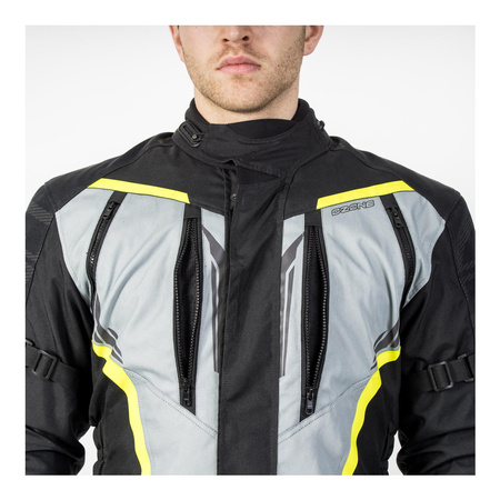 Kurtka motocyklowa tekstylna OZONE TOUR III czarna szary żółty fluo