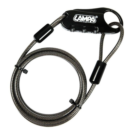 Zapięcie Motocyklowe LAMPA Portex – Linka Stalowa na Szyfr, 150 cm x 4 mm – Uniwersalna