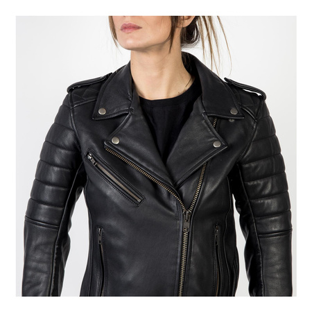 Damska kurtka motocyklowa skórzana ramoneska OZONE RAMONES MODERN matowy czarna