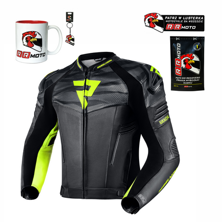 Kurtka motocyklowa skórzana Rebelhorn VANDAL czarny-żółty fluo