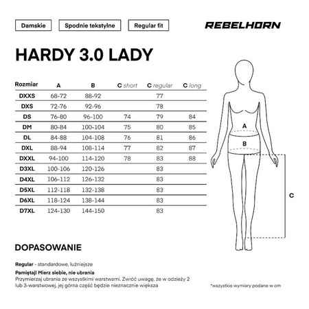 Spodnie motocyklowe tekstylne damskie REBELHORN HARDY 3.0 LADY LONG BLACK czarny