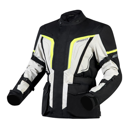 Kurtka motocyklowa tekstylna OZONE SAHARA czarna szary żółty fluo