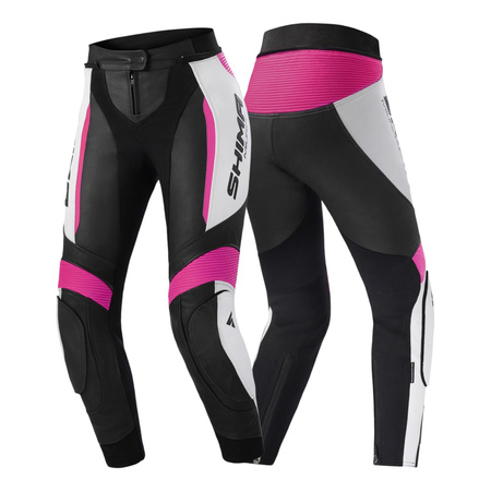 Spodnie motocyklowe skórzane damskie SHIMA MIURA 2.0 PINK FLUO czarny różowy