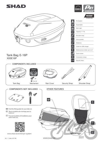 Tankbag torba na zbiornik motocyklowy SHAD E16P Pin System