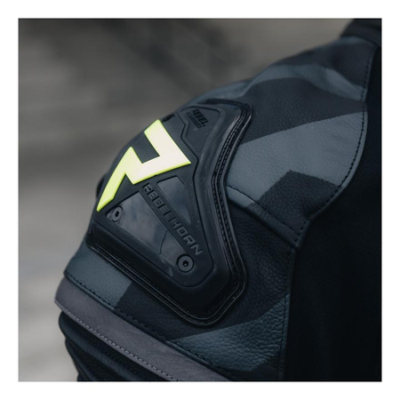 Kurtka motocyklowa skórzana Rebelhorn VANDAL czarny-żółty fluo