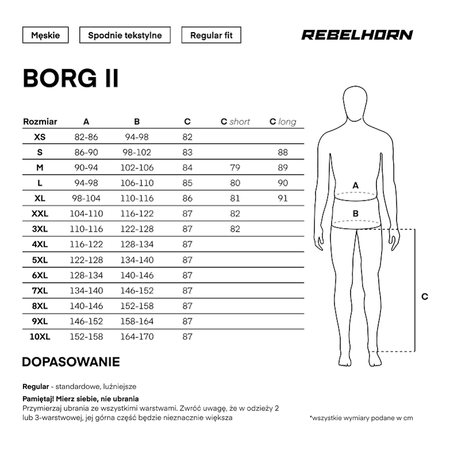 Spodnie motocyklowe REBELHORN BORG II LONG BLACK czarny