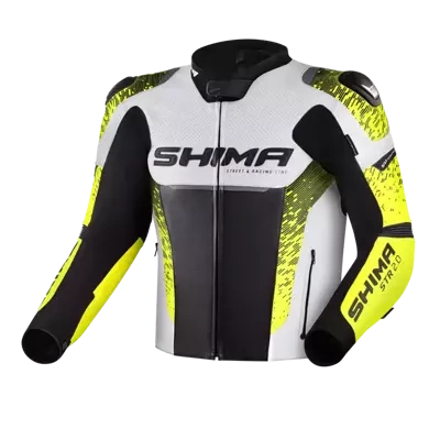 Kurtka motocyklowa skórzana sportowa Shima STR 2.0 biały/fluo