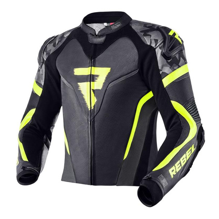 Kurtka motocyklowa skórzana Rebelhorn REBEL czarny-żółty fluo