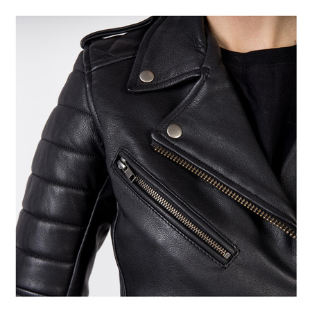 Damska kurtka motocyklowa skórzana ramoneska OZONE RAMONES MODERN matowy czarna