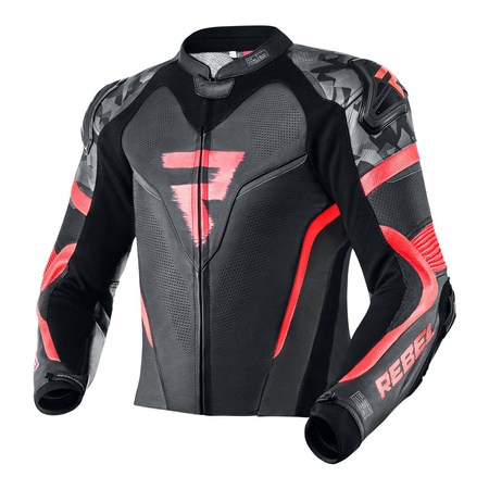Kombinezon motocyklowy dwuczęściowy REBELHORN REBEL BLACK/FLO RED czarny czerwony fluo szary